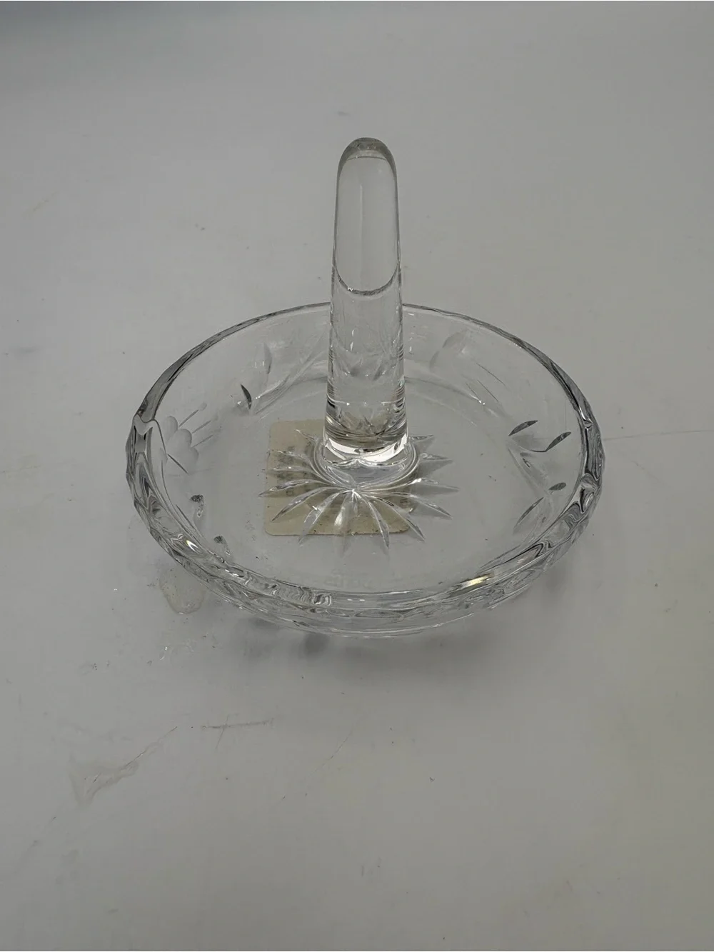 Hungarian Etched Crystal Clear Round Ring Holder Dish